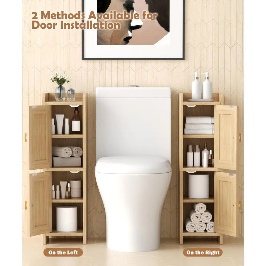 Small Rattan Bathroom Cabinet with 2 Doors