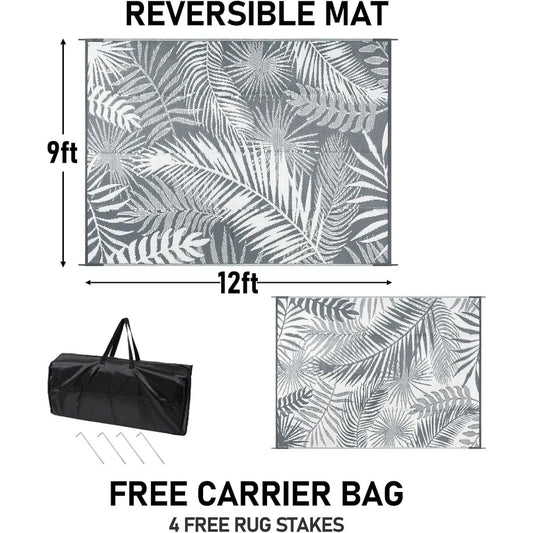 Cool Gray Outdoor Reversible Plastic Straw Rug