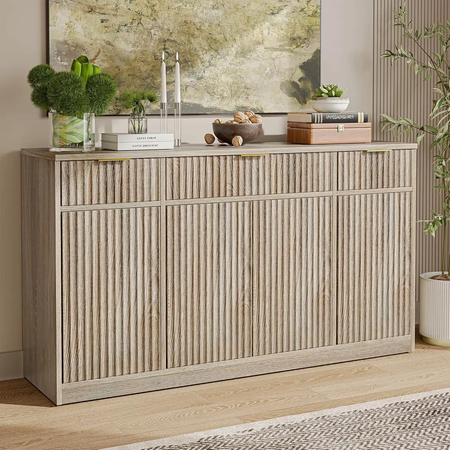 Large Fluted Buffet Cabinet with Storage