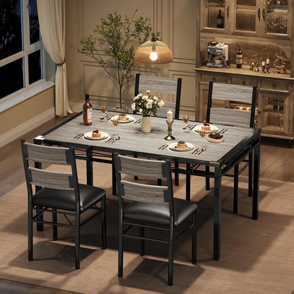 Wood Kitchen Table with Corner Protector, 4 Upholstered Chairs
