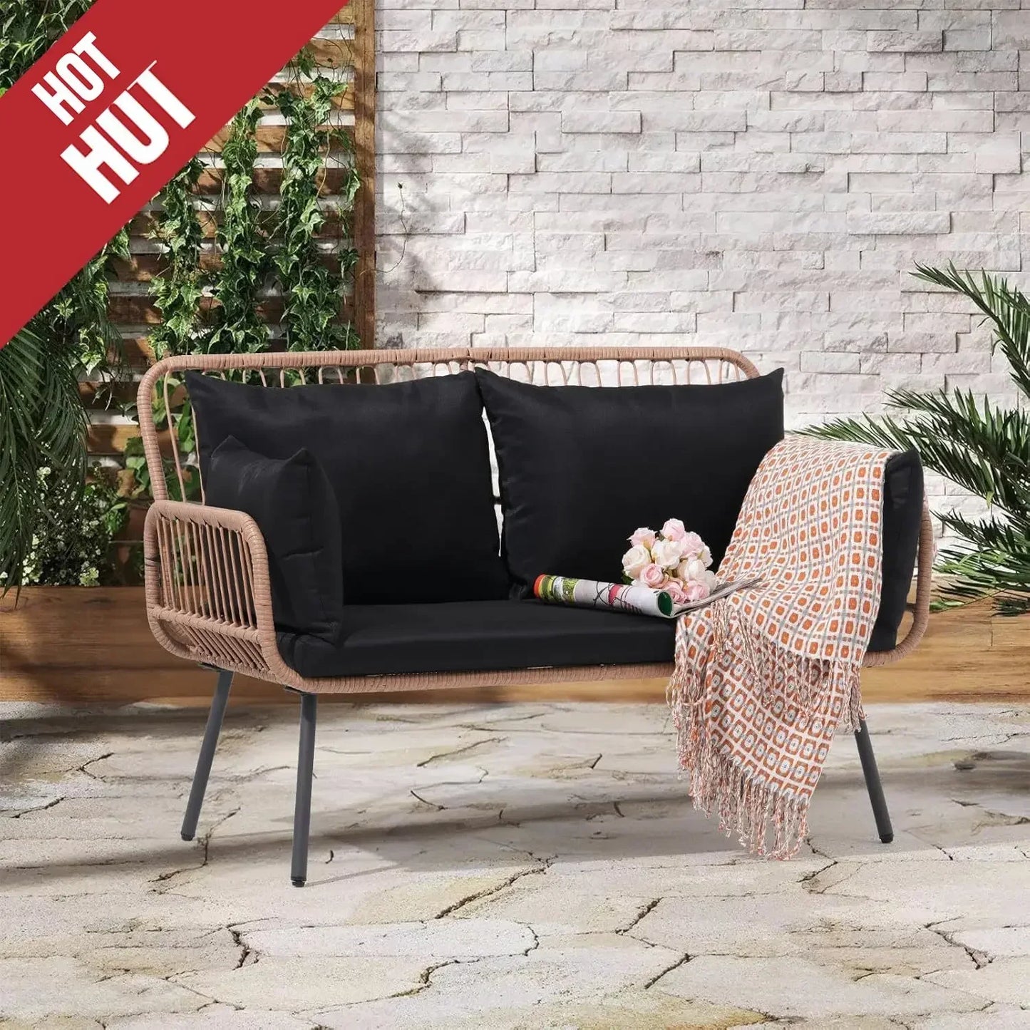 Garden Patio Loveseat with Cushions & Pillows
