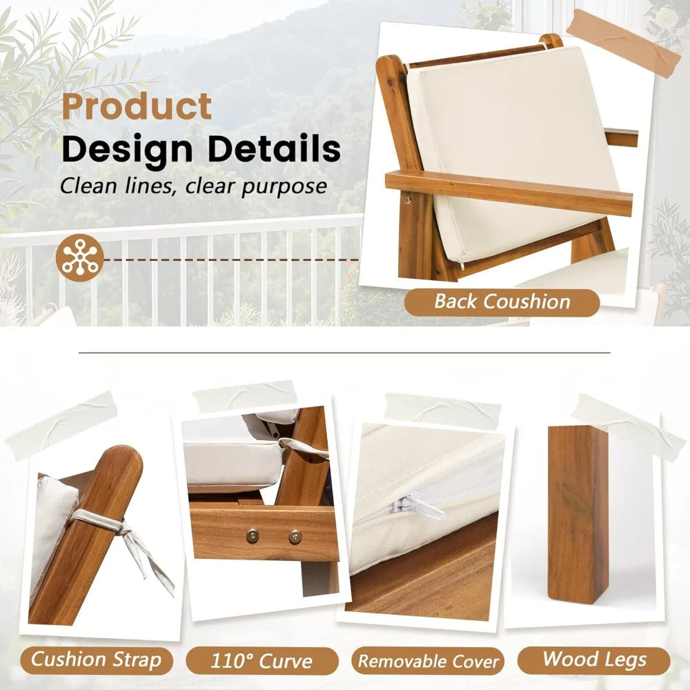 3-Piece Acacia Wood Patio Furniture Set with Coffee Table & Cushions