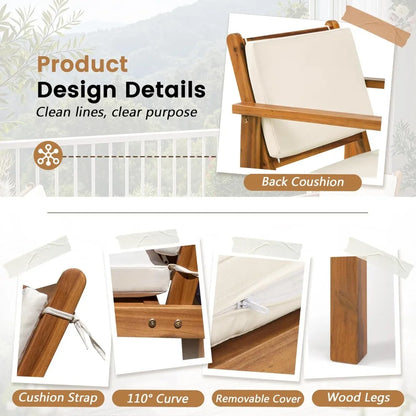 3-Piece Acacia Wood Patio Furniture Set with Coffee Table & Cushions