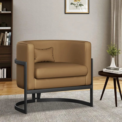 Modern Living Room Faux Leather Barrel Accent Chair