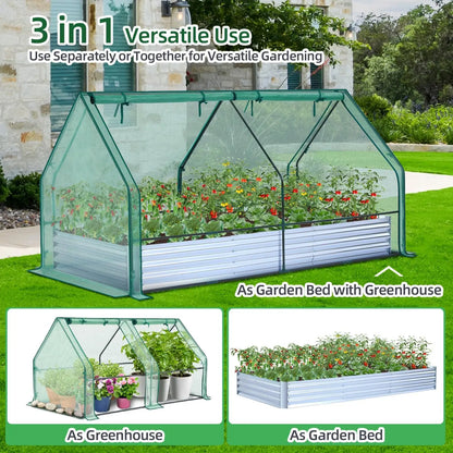 8x4ft Galvanized Raised Garden Bed with Greenhouse Cover