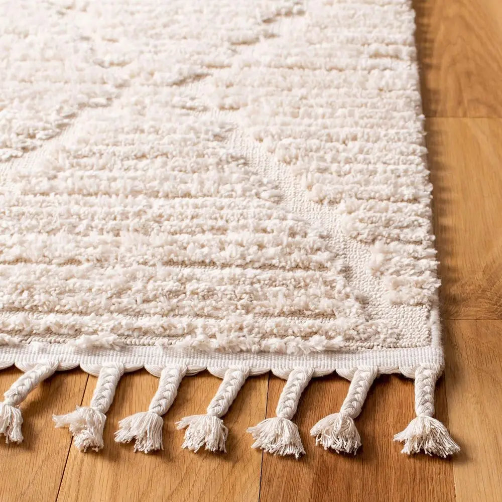 Marrakech Collection 8x10 Beige Moroccan Boho Tribal Tassel Area Rug, Non-Shedding & Easy to Clean, Perfect for Living Room, Bed