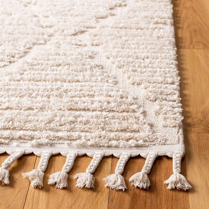 Marrakech Collection 8x10 Beige Moroccan Boho Tribal Tassel Area Rug, Non-Shedding & Easy to Clean, Perfect for Living Room, Bed