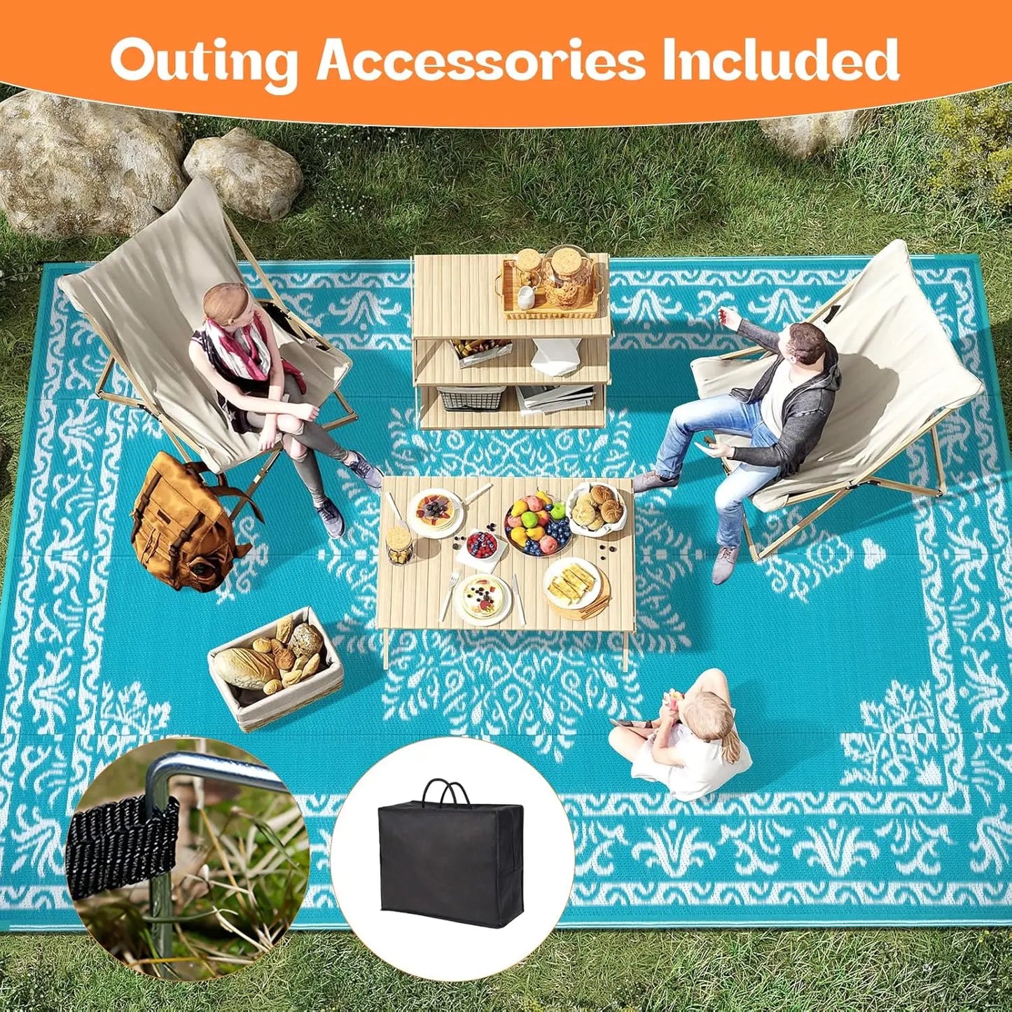 8x10 Waterproof Reversible UV Resistant Outdoor Rug