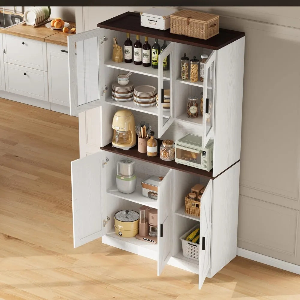 Kitchen Pantry Cabinet with Microwave Shelf, Storage Power Outlet