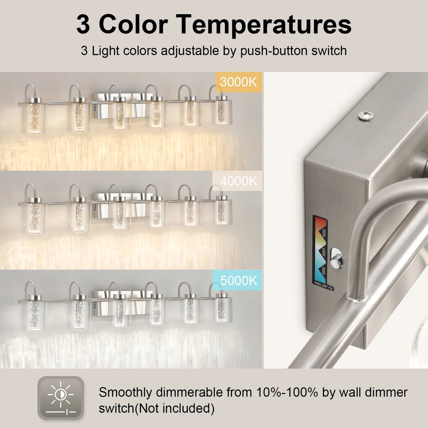 Brushed Nickel Bathroom Over Mirror Vanity Light with Crystal Bubble