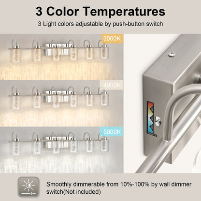 Brushed Nickel Bathroom Over Mirror Vanity Light with Crystal Bubble