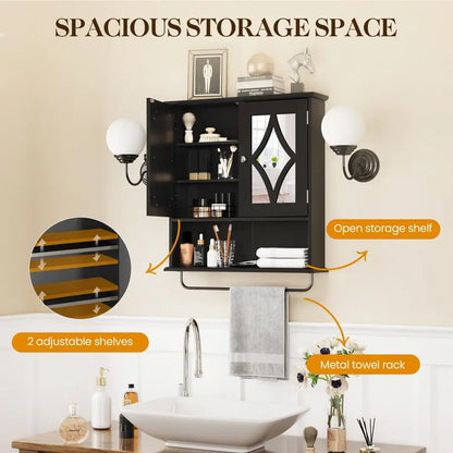 Bathroom Medicine Cabinet with Mirror and Towel Bar