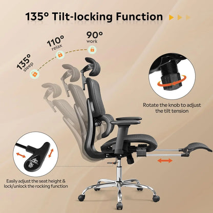 Ergonomic Mesh Heavy Duty High Back Reclining Swivel Computer Chair with Lumbar