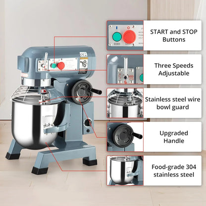 Commercial Stand Mixer with Stainless Steel Bowl, 15QT 600w 3-Speed