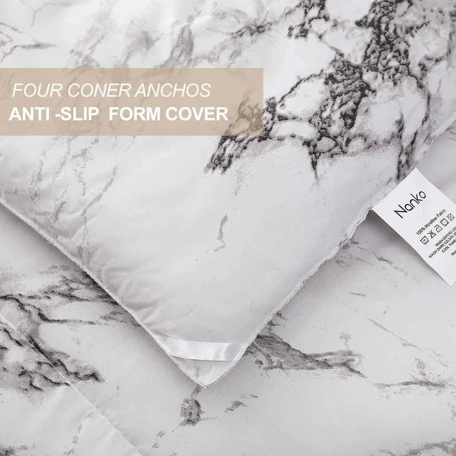 White Black Marble Print 88 x 90 inch Reversible Down Alternative Comforter