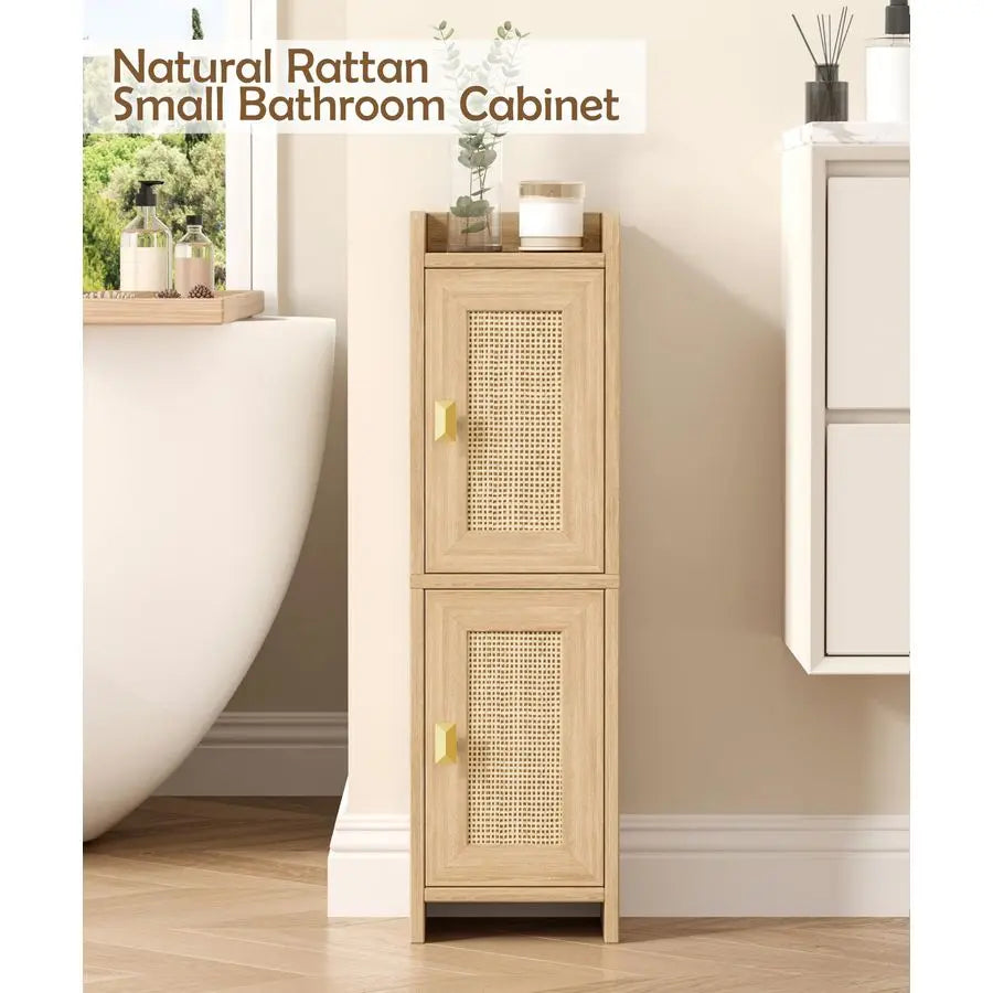 Small Rattan Bathroom Cabinet with 2 Doors