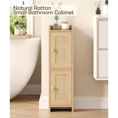 Small Rattan Bathroom Cabinet with 2 Doors