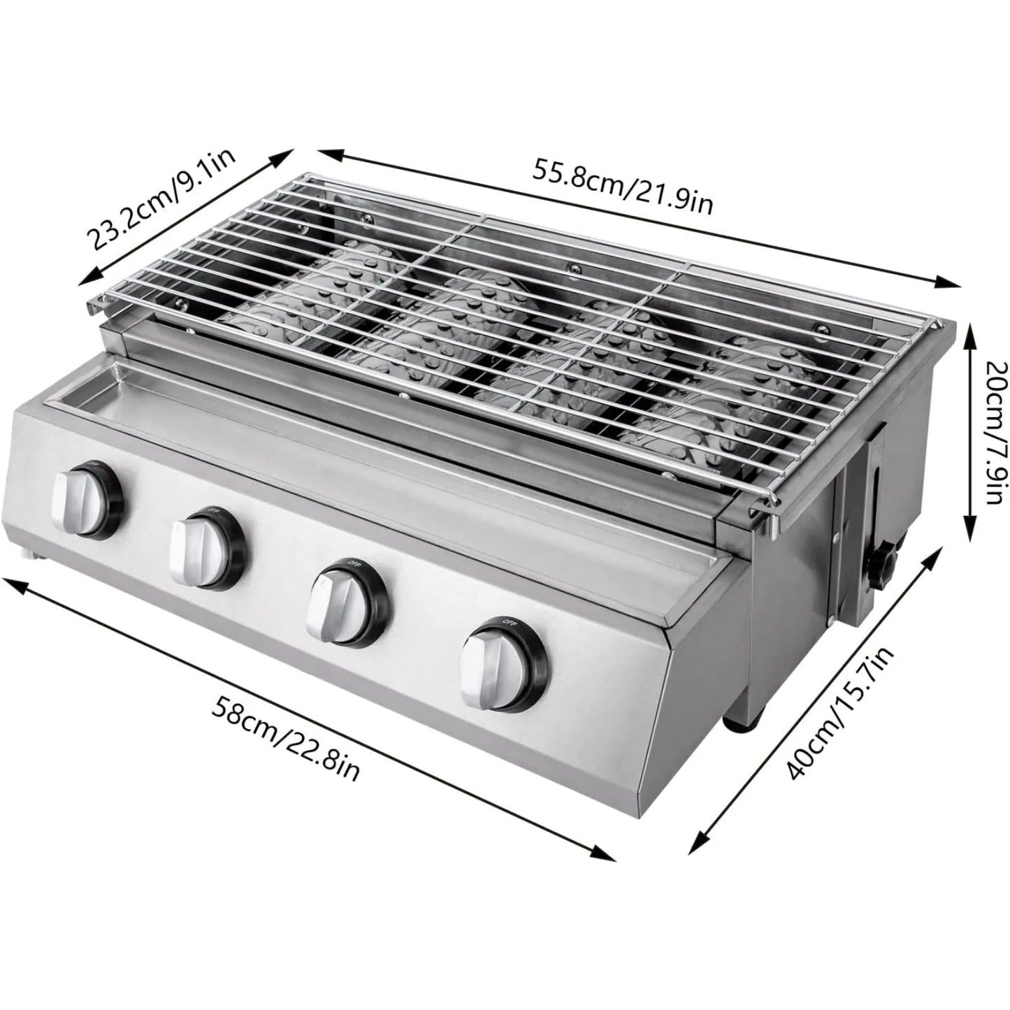 Professional 4-Burner Stainless Steel Tabletop Propane/LPG Gas Grill