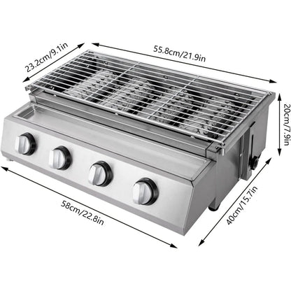 Professional 4-Burner Stainless Steel Tabletop Propane/LPG Gas Grill