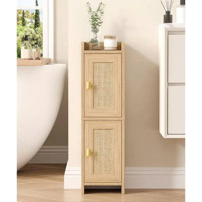 Small Rattan Bathroom Cabinet with 2 Doors