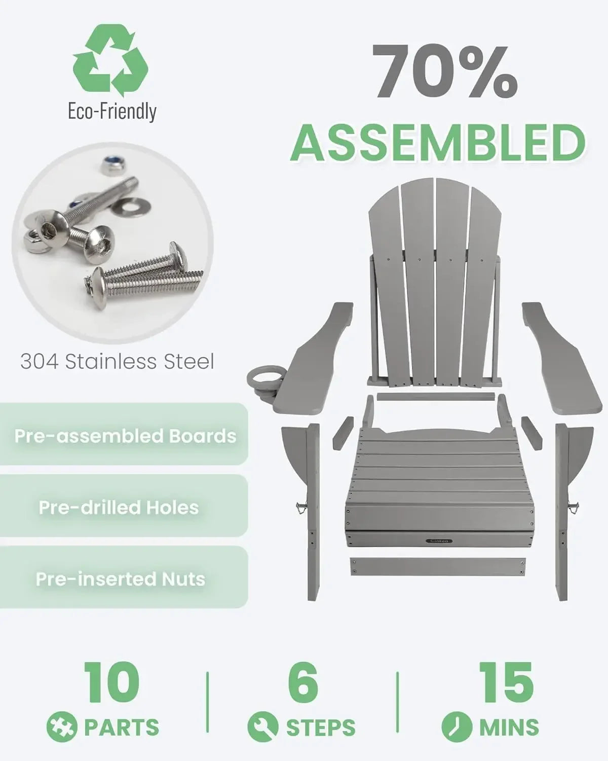 2 Pack Weather Resistant Folding Adirondack Chairs