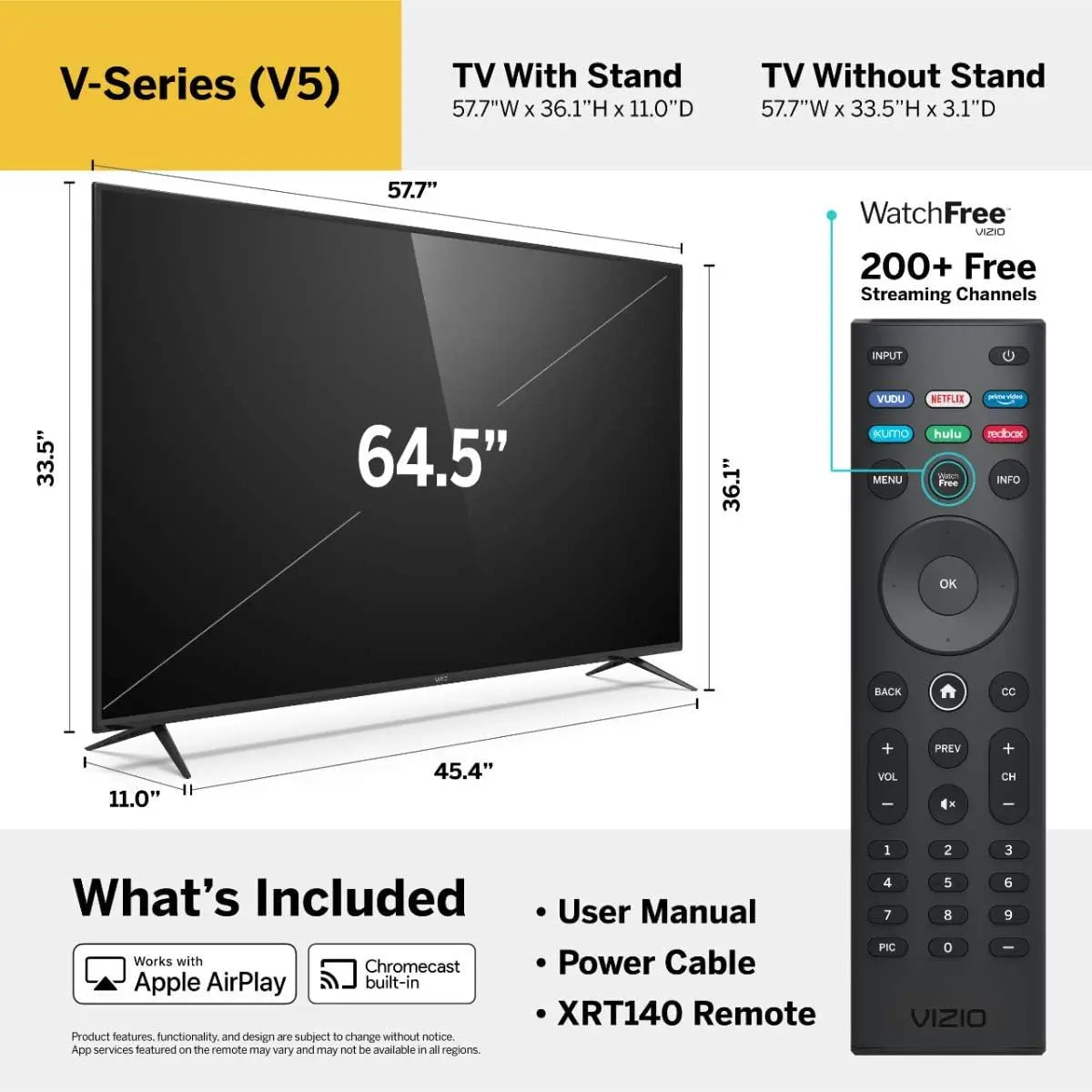 65 Inch 4K Smart TV with AirPlay & Chromecast