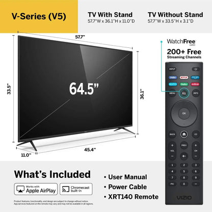 65 Inch 4K Smart TV with AirPlay & Chromecast
