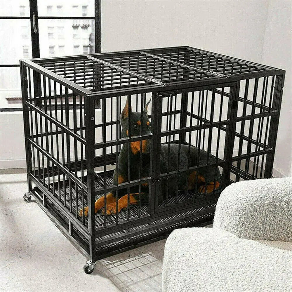 L XL XXL Heavy Duty Dog Crate with 3 Doors and Removable Tray