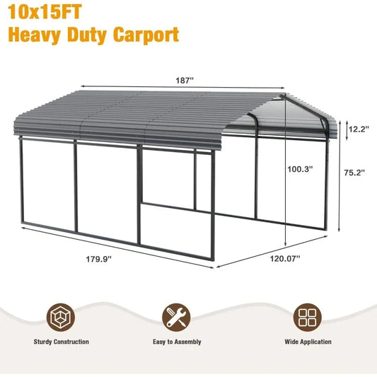 10 x 15 FT Heavy Duty Carport with Galvanized Steel Roof