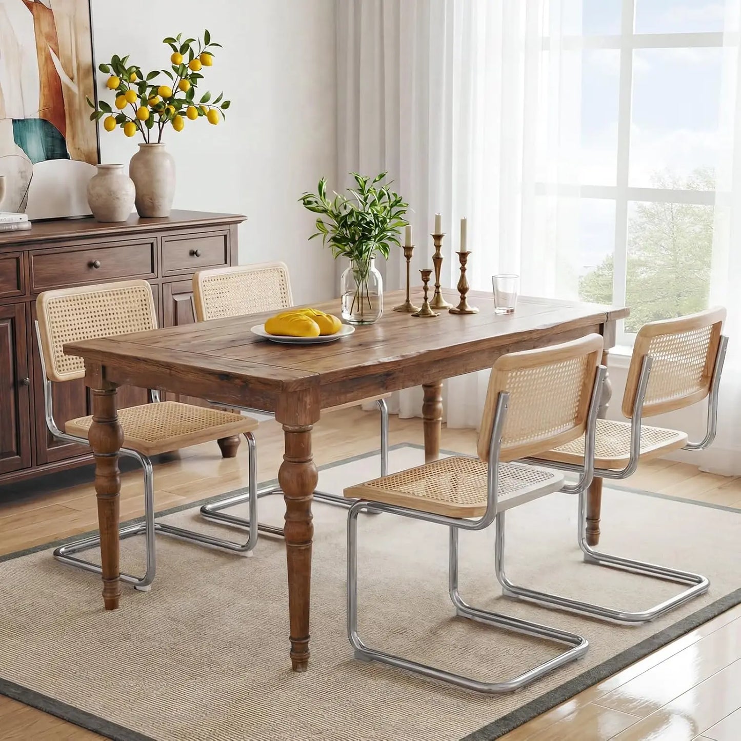 4-Piece Natural Cane Mesh Rattan Dining Chair Set