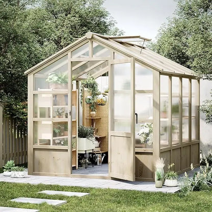 Heavy Duty Wooden Greenhouse with Polycarbonate Panels & Lockable Door