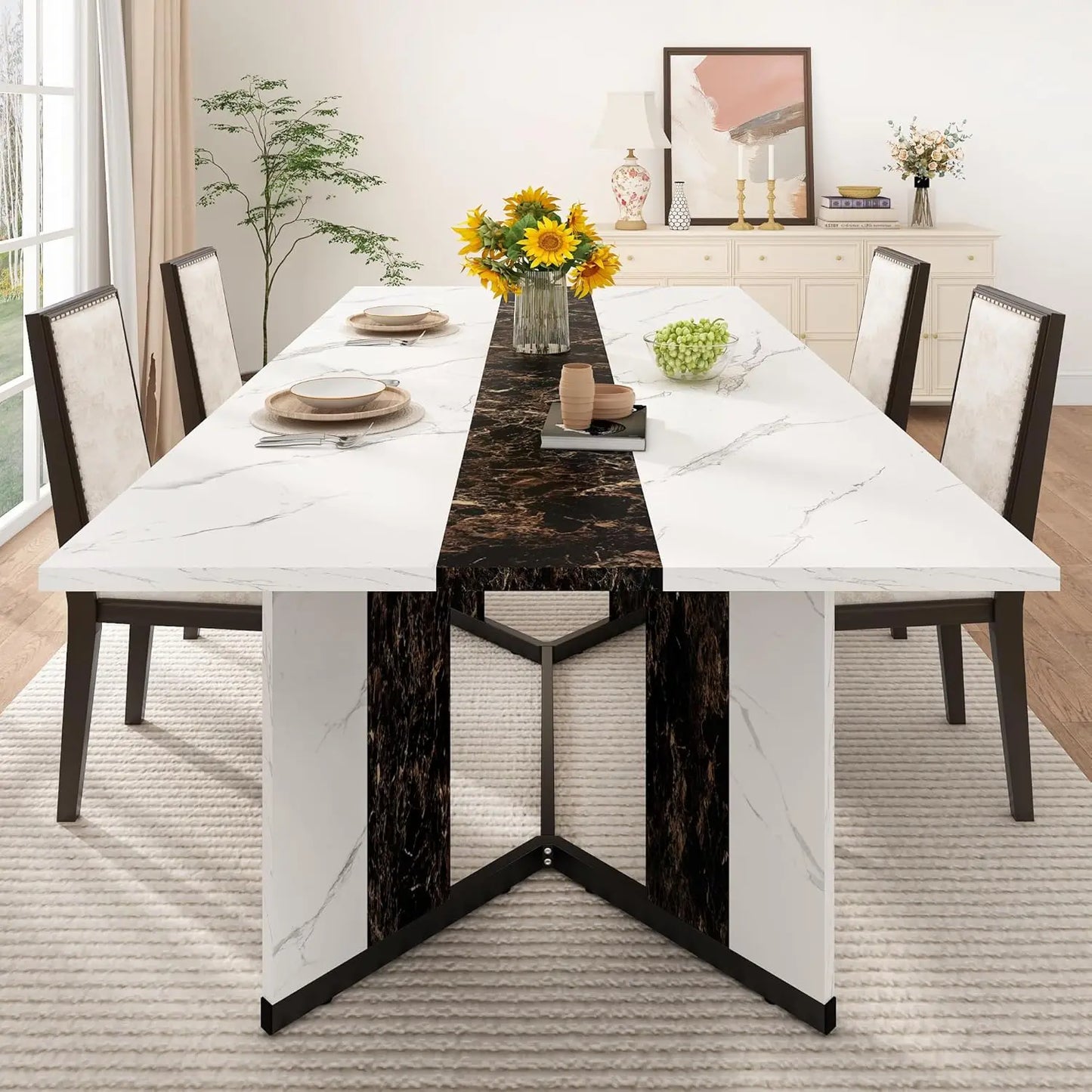71" Dining Modern Rectangular Kitchen Table W/Waterproof Wood