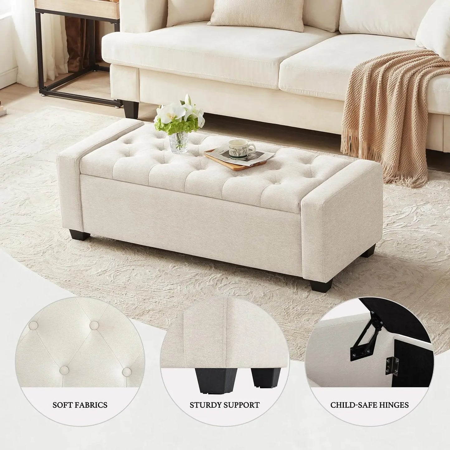 Upholstered Storage Ottoman Bench