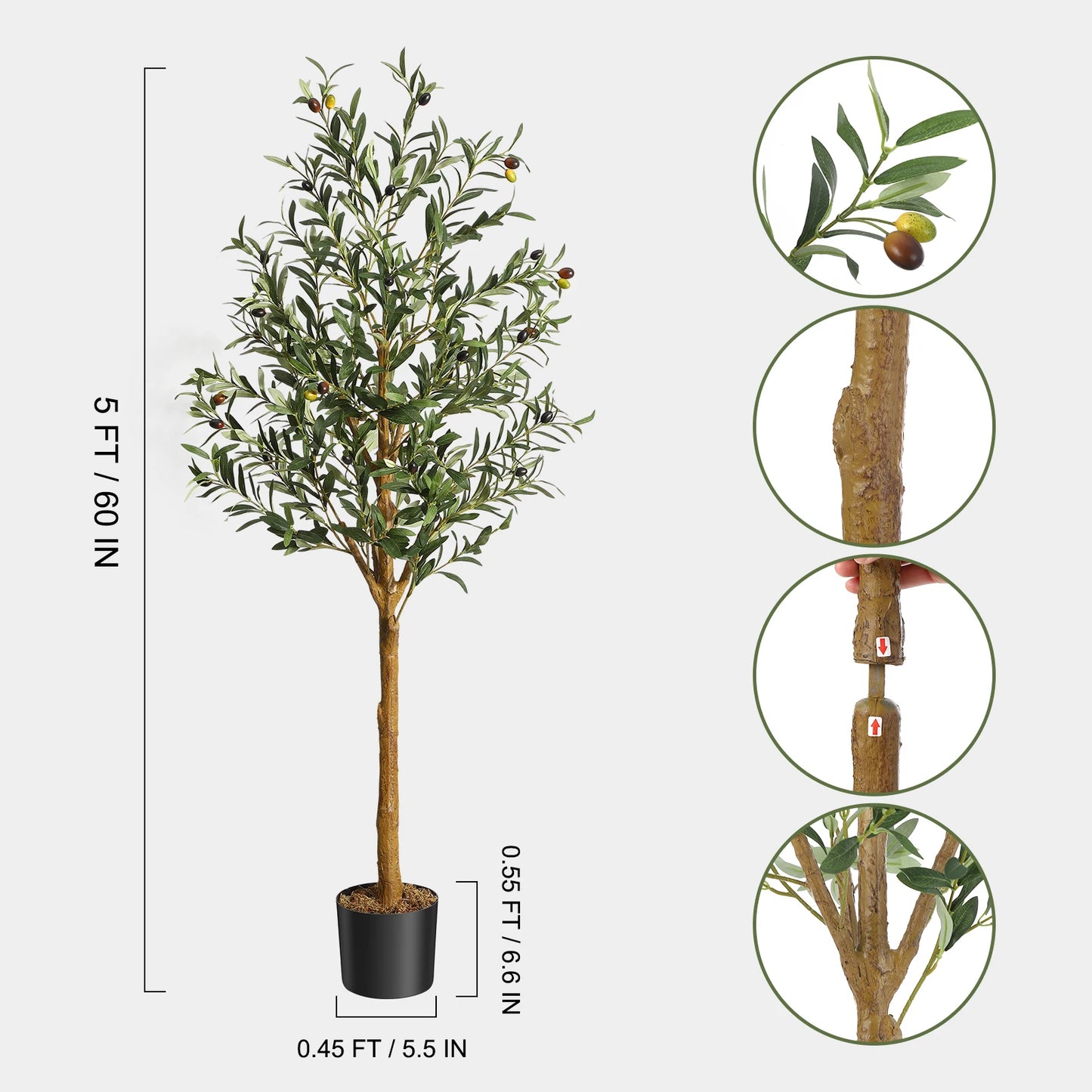 1Pc/2Pcs Artificial Olive Tree 4ft / 5ft / 6ft