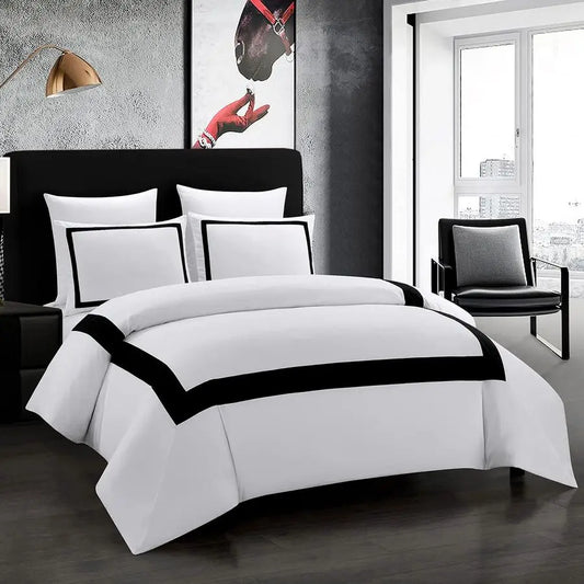 Hotel Duvet Cover Set Queen Size 3Pcs Microfiber Black Line Pattern