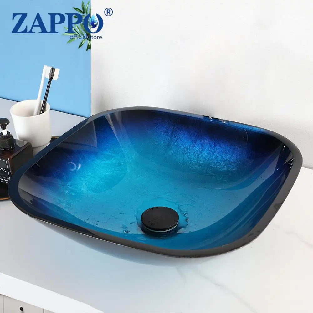 Tempered Glass Bathroom Vessel Sink with Waterfall