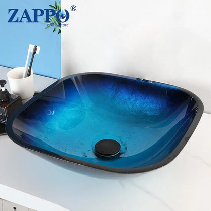 Tempered Glass Bathroom Vessel Sink with Waterfall