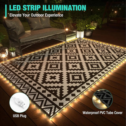 5'X8' Waterproof Reversible Outdoor Rug with LED Lights