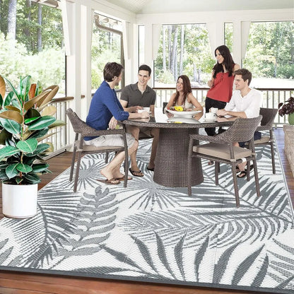 Cool Gray Outdoor Reversible Plastic Straw Rug