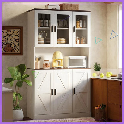 Kitchen Pantry Cabinet with Microwave Shelf, Storage Power Outlet