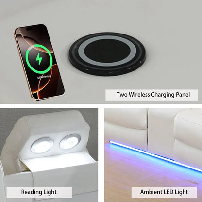 Leather Power Reclining Sectional Sofa, Loveseat Chair with Storage