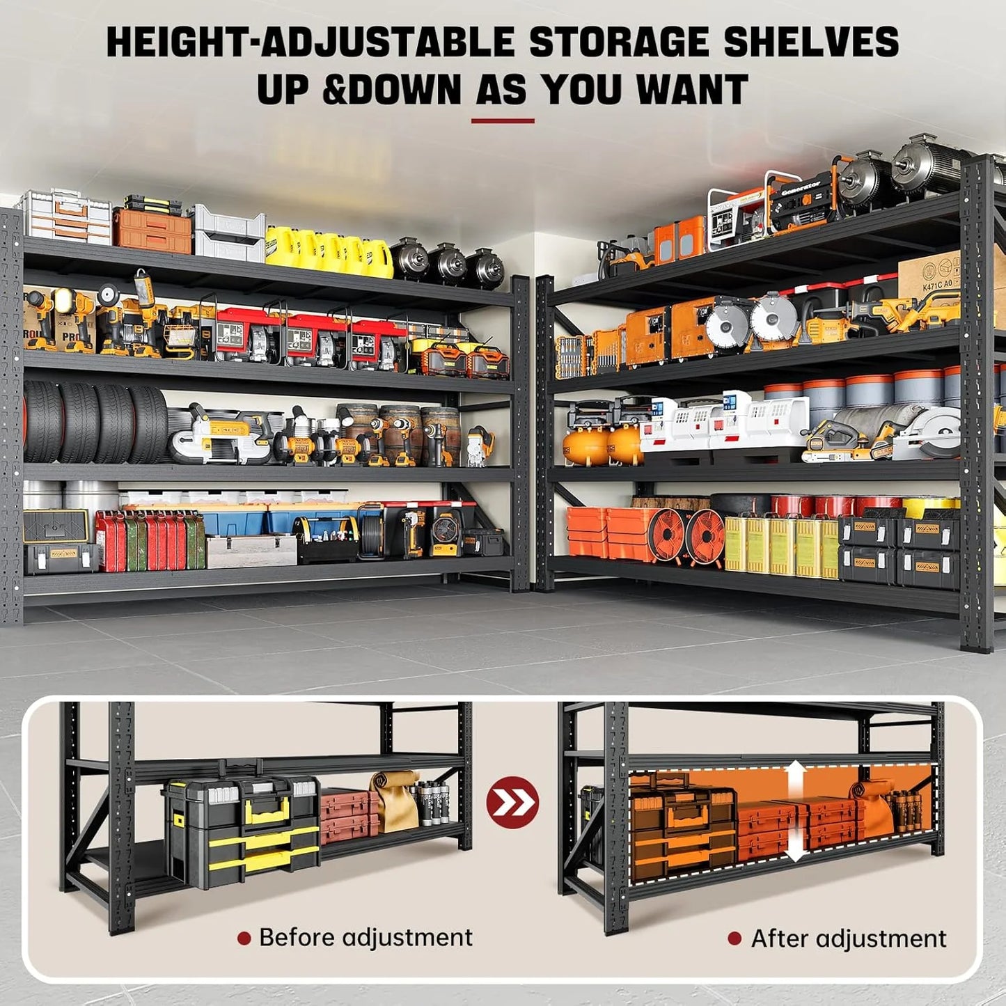 5000LBS 71" W Heavy Duty Metal Adjustable Garage Shelves