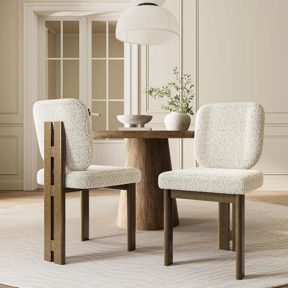 Set of 2, Upholstered Armless Modern Boucle Dining Chairs