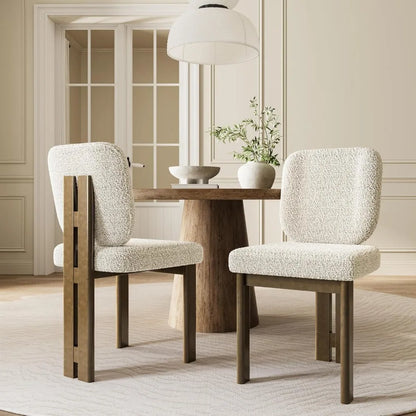 Set of 2, Upholstered Armless Modern Boucle Dining Chairs