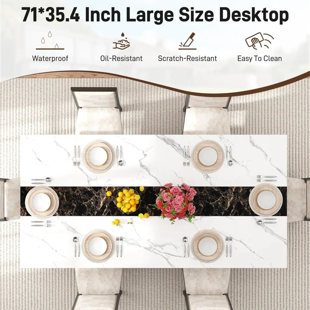 71" Dining Modern Rectangular Kitchen Table W/Waterproof Wood