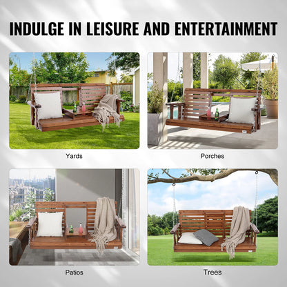 Wooden Porch Swing With Cup Holder/Console