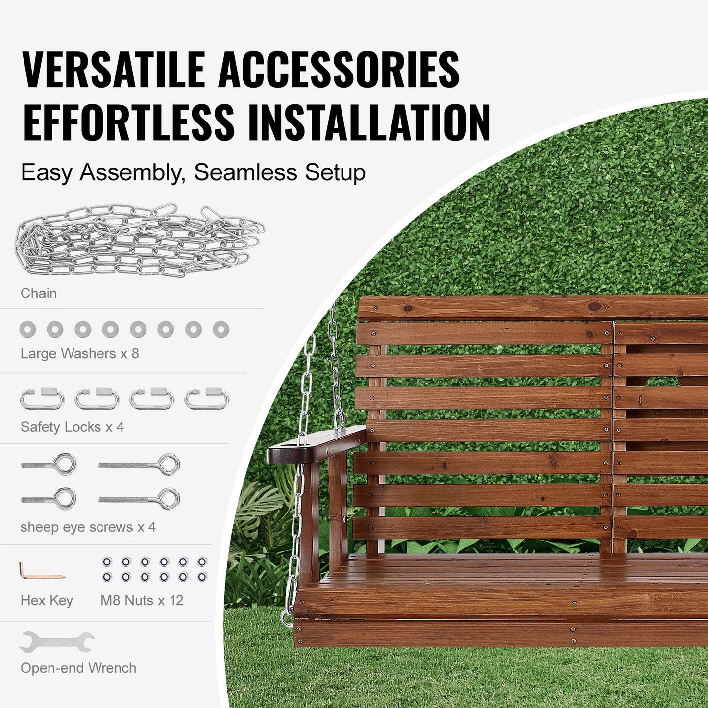 Wooden Porch Swing With Cup Holder/Console