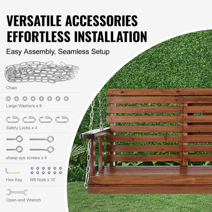 Wooden Porch Swing With Cup Holder/Console