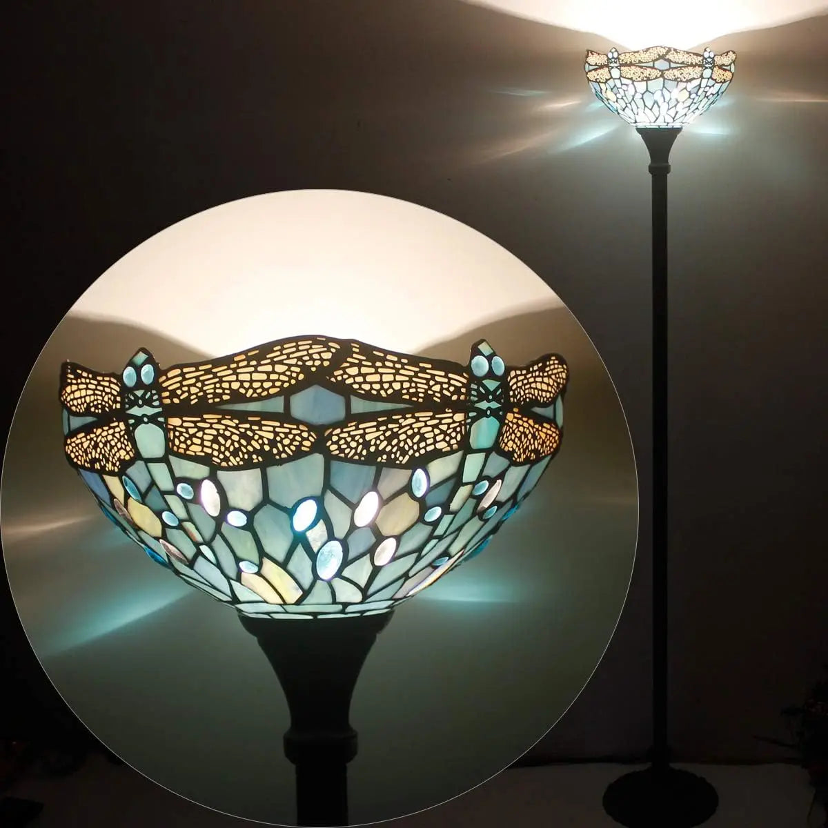 WERFACTORY Tiffany Floor Lamp Sea Blue Stained Glass