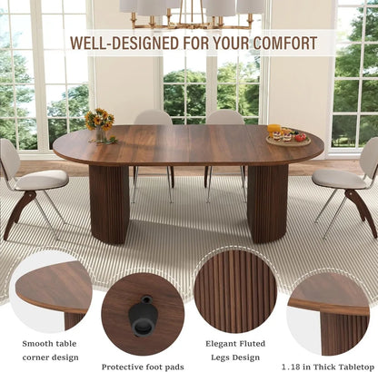Expandable Oval Dining Table with Fluted Base